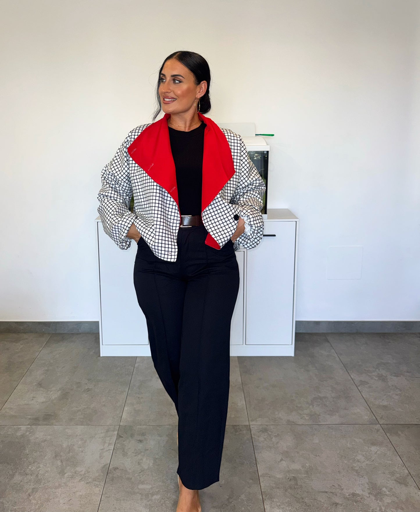 Chaqueta Cuadros Solapa Roja
