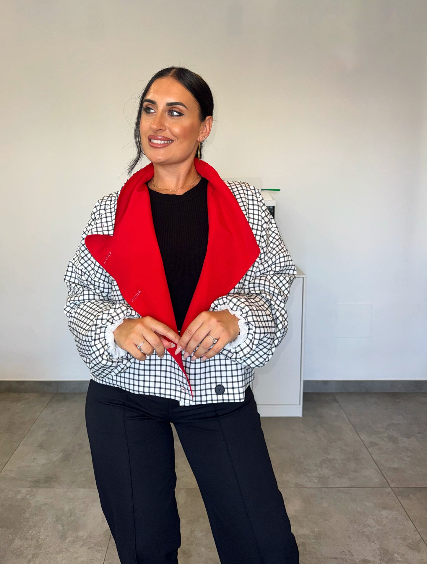 Chaqueta Cuadros Solapa Roja