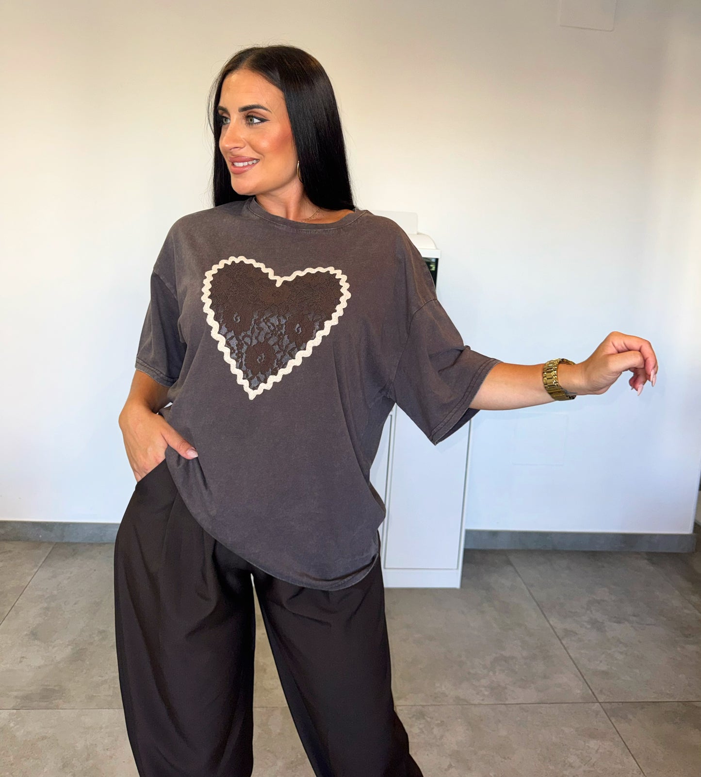 Camiseta Lavado Corazón Encaje