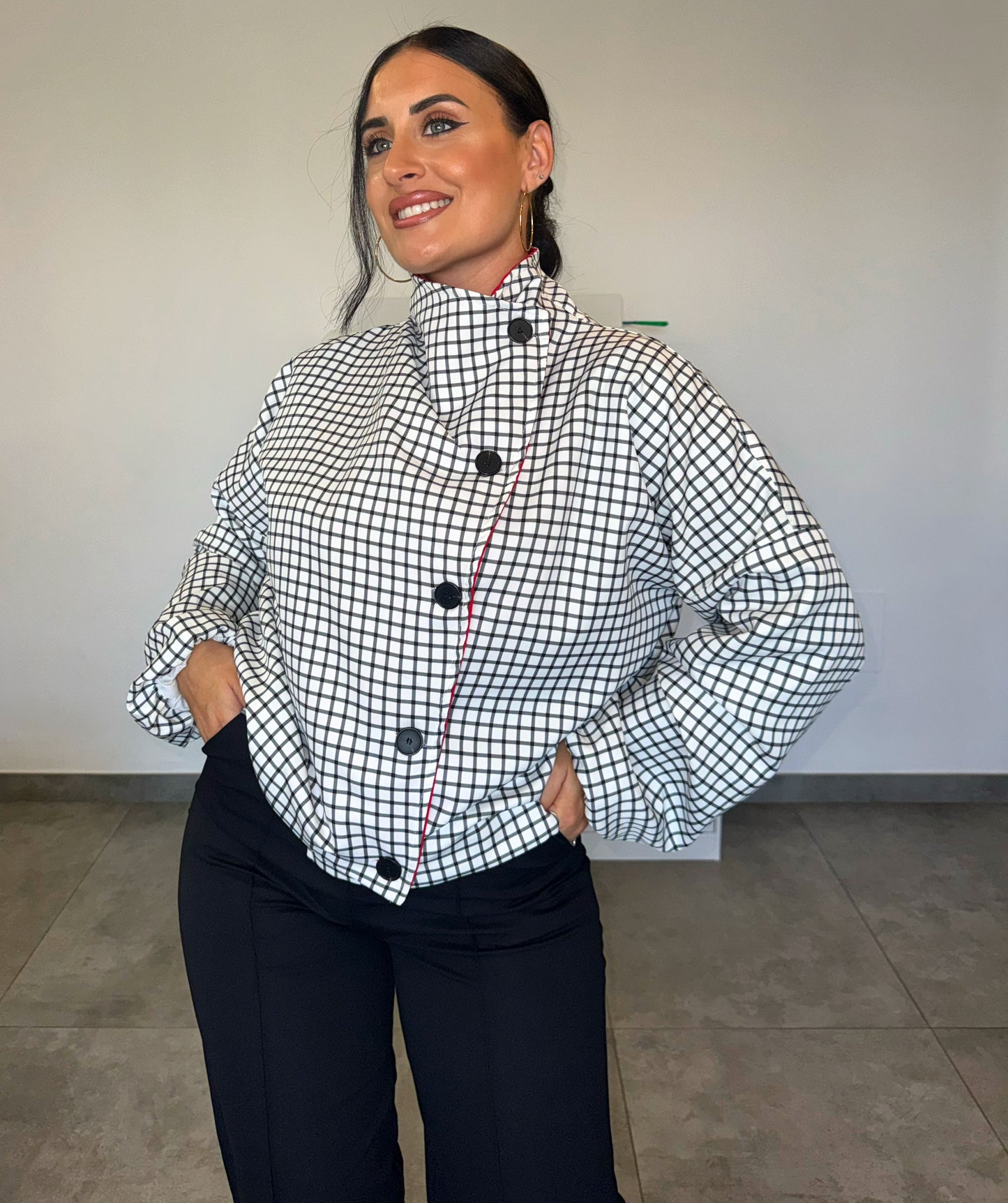 Chaqueta Cuadros Solapa Roja
